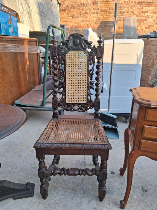 SINGLE BARLEY TWIST CANED OAK CHAIR