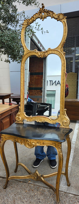 GILT LOUIS XV MARBLE TOP CONSOLE WITH MIRROR
