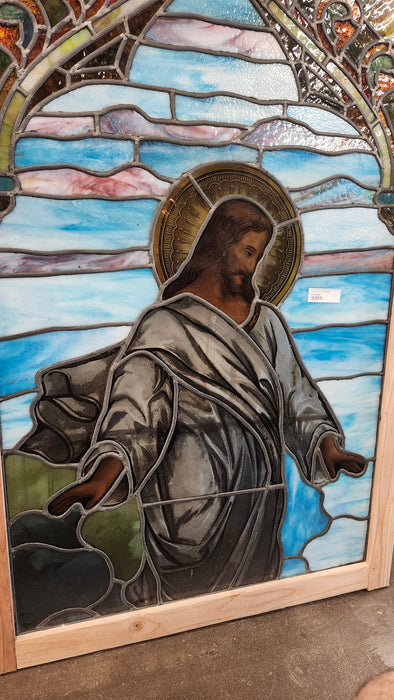 JESUS WITH HANDS OUTSTRETCHED STAINED GLASS WINDOW