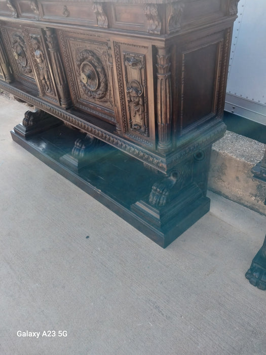 LONG ITALIAN RENAISSANCE REVIVAL CARVED WALNUT  FIGURAL SIDEBOARD