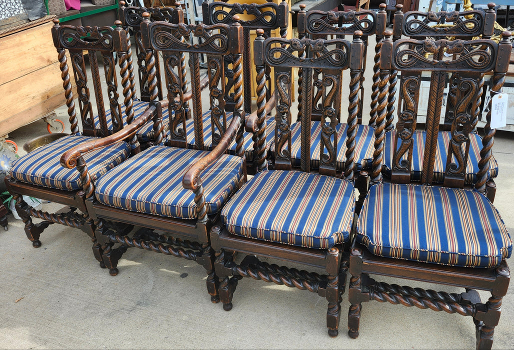 SET OF 8 OAK BARLEY TWIST DINING CHAIRS