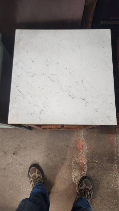 WHITE MARBLE TOP ARTS AND CRAFTS NIGHT STAND