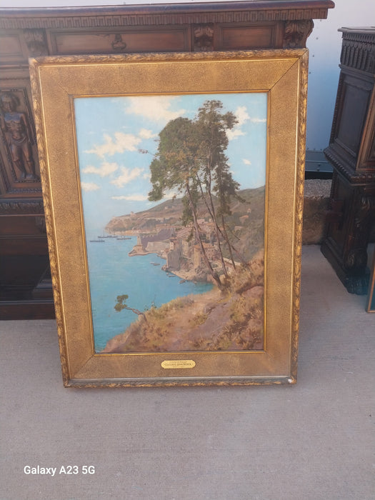 FRAMED SEASCAPE COASTAL OIL PAINTING "CORTE DE AZUR" SIGNED EDUARDO JOHN MENTA