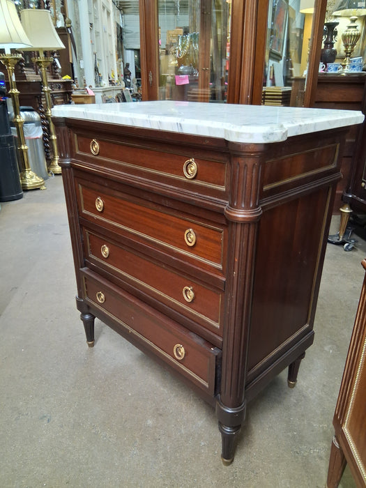 LOUIS XVI SMALL WHITE MARBLE TOP 4 DRAWER CHEST