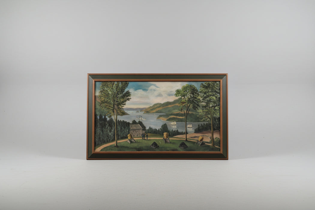 LARGE FRAMED HUDSON RIVER OIL PAINTING