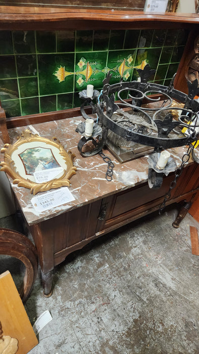 MARBLE TOP TILE BACK ENGLISH WASH STAND AS FOUND