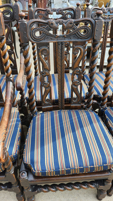 SET OF 8 OAK BARLEY TWIST DINING CHAIRS