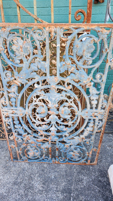 BLUE CAST IRON HEAVY FOLIATE PANEL TURN OF THE CENTURY