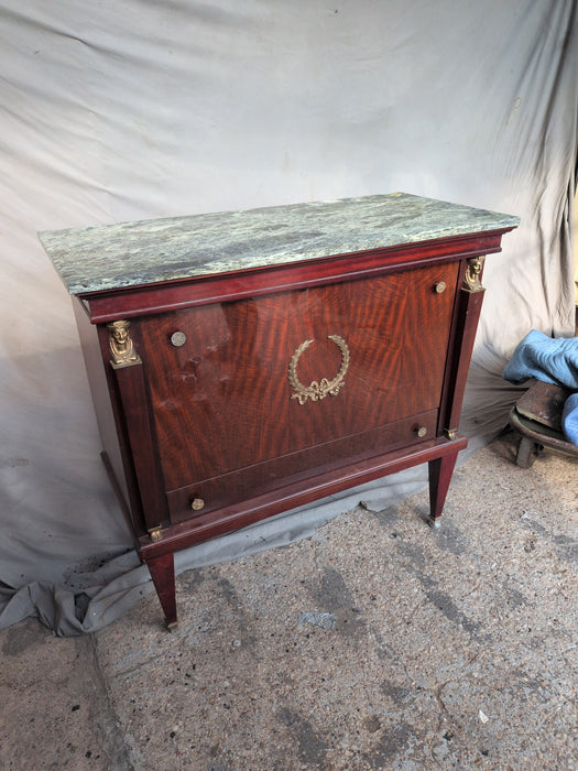 LOUIS XVI GREEN MARBLE TOP DROP FRONT BAR