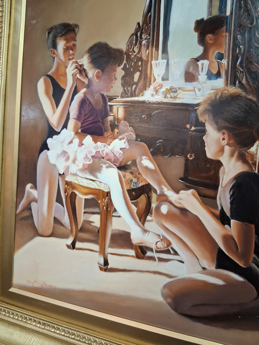 OIL PAINTING OF DANCERS ON BOARD CIRCA 1996 - SHERRY HERRINGTON