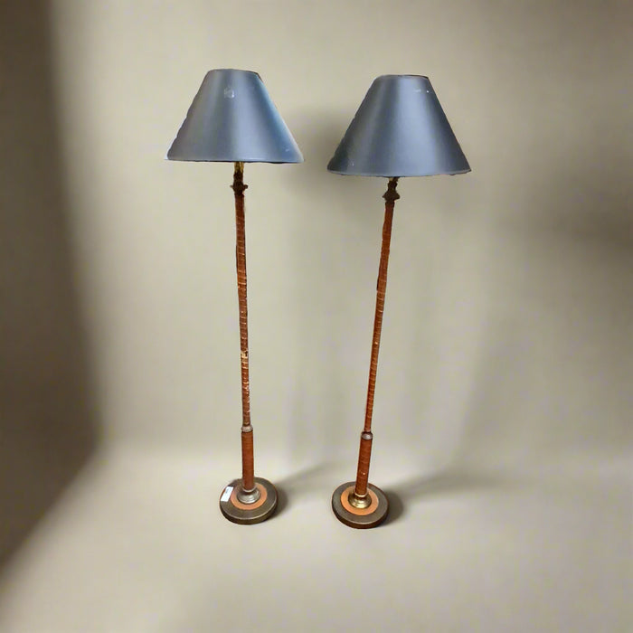 PAIR OF WRAPPED LEATHER FLOOR LAMPS -AS FOUND