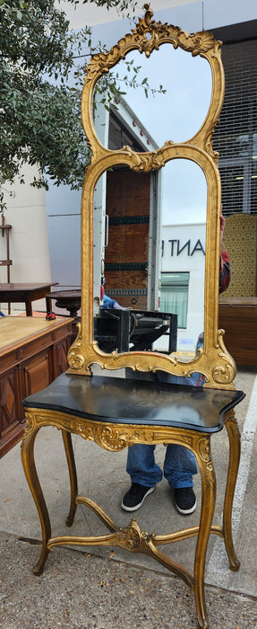 GILT LOUIS XV MARBLE TOP CONSOLE WITH MIRROR