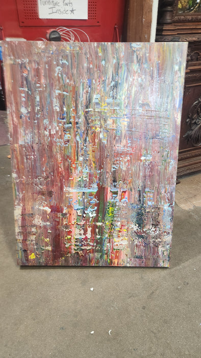 UNFRAMED ABSTRACT OIL PAINTING IN BROWNS ANS GREENS