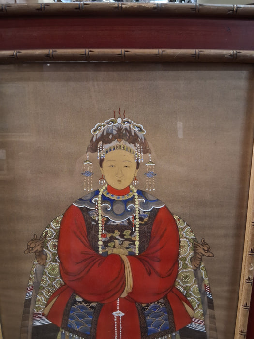 PAIR OF HAND PAINTED SILK ANCESTER PAINTINGS