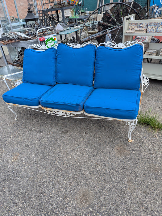 WHITE IRON WITH BLUE CUSHION PATIO SOFA