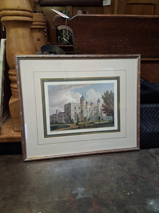 REEDED GILT FRAMED W. WALLIS STEEL ENGRAVING OF A CASTLE BY J.P. NEALE