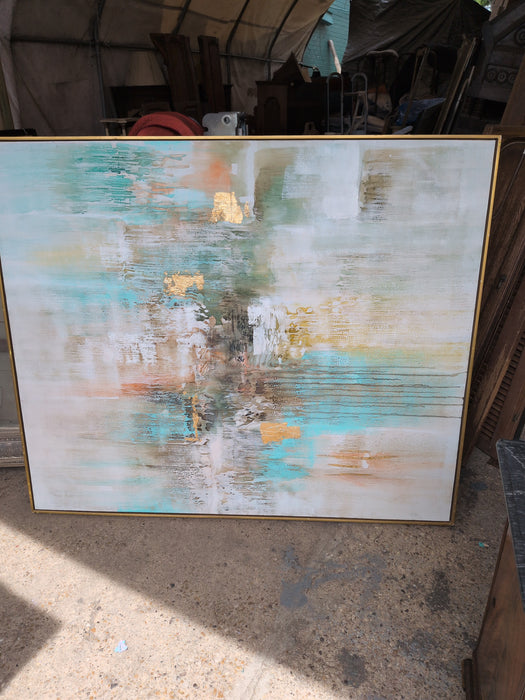 LARGE FRAMED UTTERMOST ABSTRACT GICLEE WITH GOLD AND BLUE