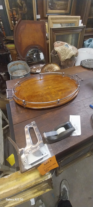 OVAL WOOD TRAY WITH INLAID SHELL