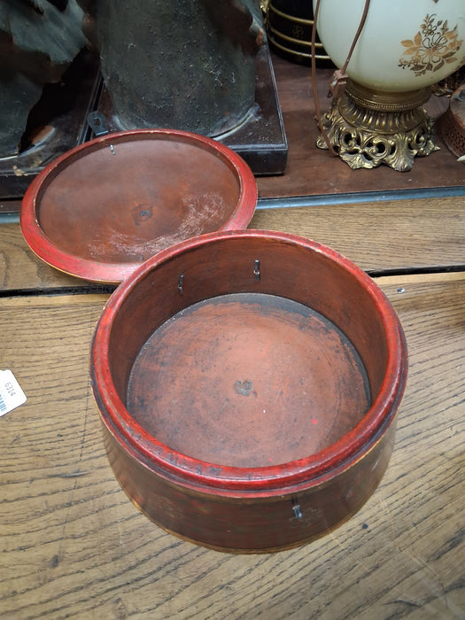ROUND INDIAN PAINTED SPICE BOX WITH BONE INLAY