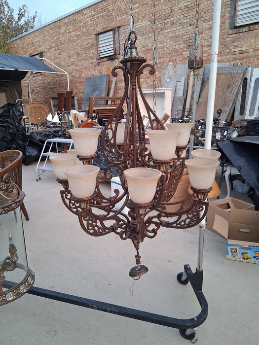 12 LIGHT METAL CHANDELIER WITH GLASS GLOBE