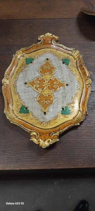 GOLD AND ORANGE FLORENTINE TRAY AS FOUND