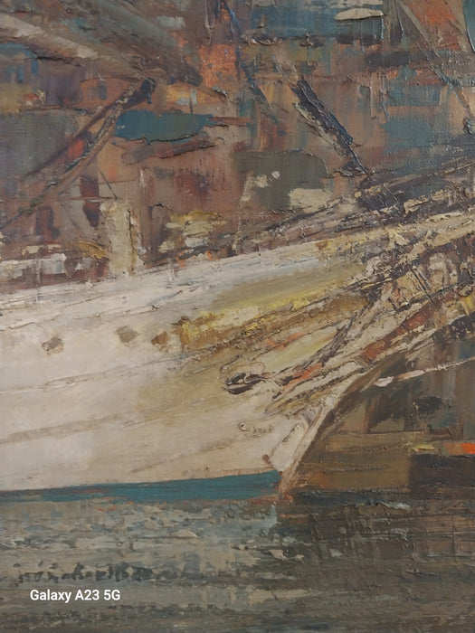 LARGE FRAMED SAILBOAT OIL PAINTING