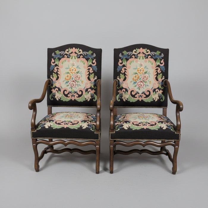 PAIR OF NEEDLEPOINT MUTTON BONE THRONE CHAIRS