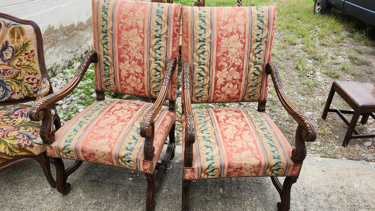 PAIR OF ACANTHUS CARVED WALNUT ARM CHAIRS