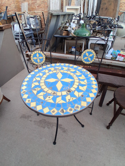 MOSAIC TOP IRON PATIO TABLE WITH 2 CHAIRS