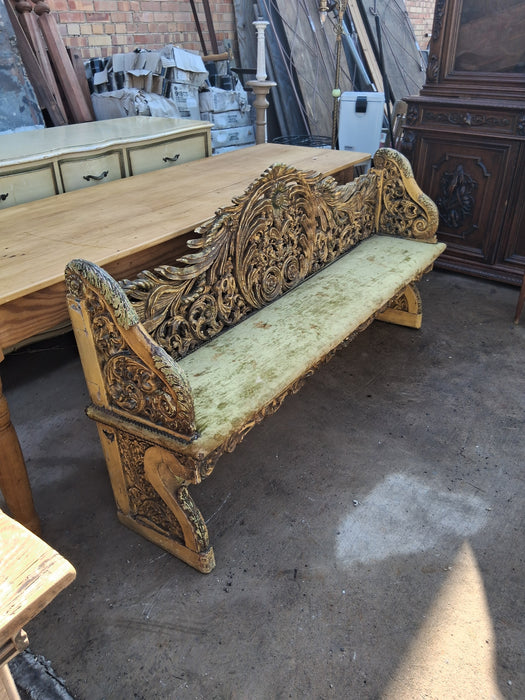 CARVED LONG ITALIAN BENCH PAINTED