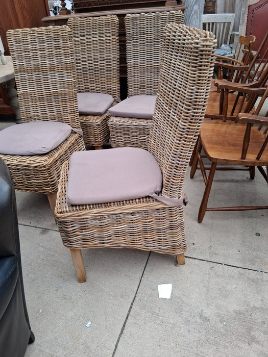 SET OF 4 HEAVY WICKER DINING CHAIRS