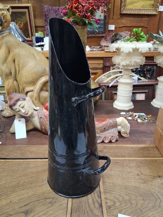 TALL BLACK ENAMELED 2 HANDLE PITCHER