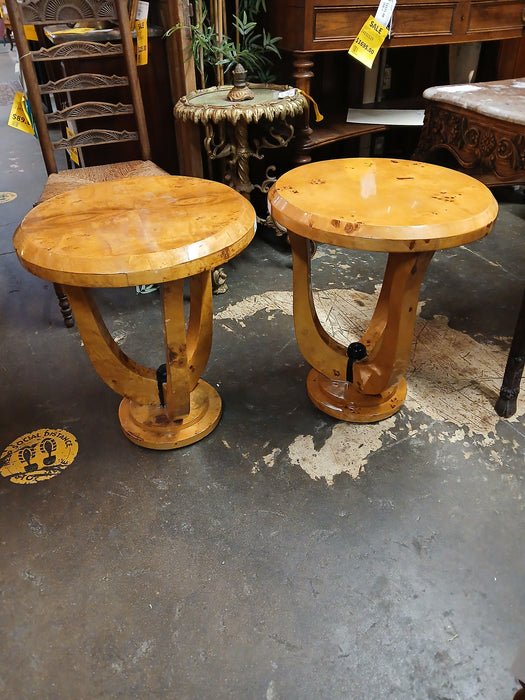 PAIR OF ROUND ART DECO  BIRDSEYE MAPLE SIDE TABLES