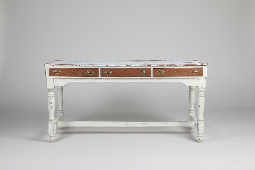 LARGE WHITE WORK TABLE WITH 3 DRAWERS