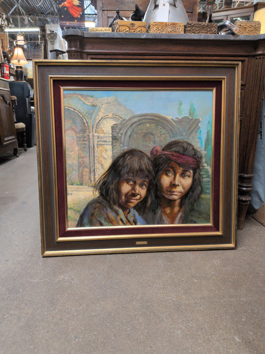 FRAMED OIL PAINTING OF 2 BOYS SIGNED PERSONA