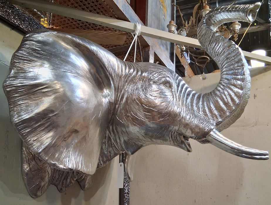 LARGE SILVER GILT COMPOSITION AFRICAN ELEPHANT WALL MOUNT