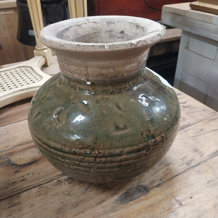 GREEN GLAZED TERRA COTTA VASE