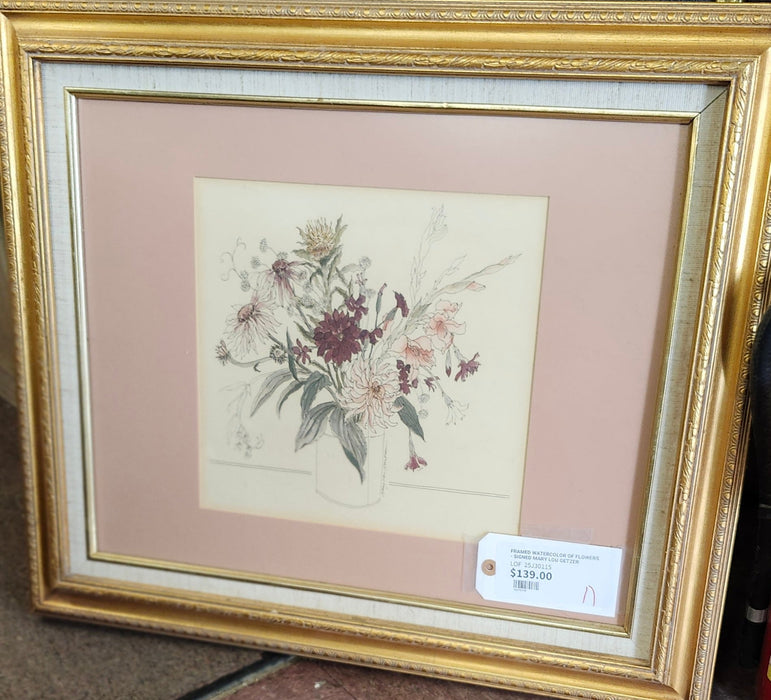 FRAMED WATERCOLOR OF FLOWERS - SIGNED MARY LOU GETZER