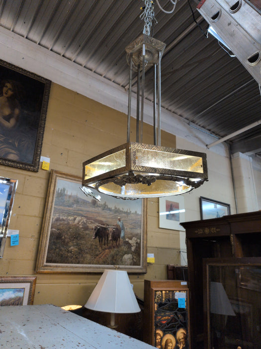 ART DECO BRASS CHANDELIER AS FOUND