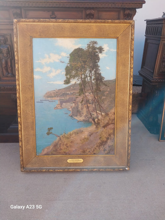 FRAMED SEASCAPE COASTAL OIL PAINTING "CORTE DE AZUR" SIGNED EDUARDO JOHN MENTA