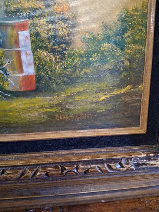 SMALL FRAMED OIL PAINTING FARM SCENE SIGNED CAROL GIBSON