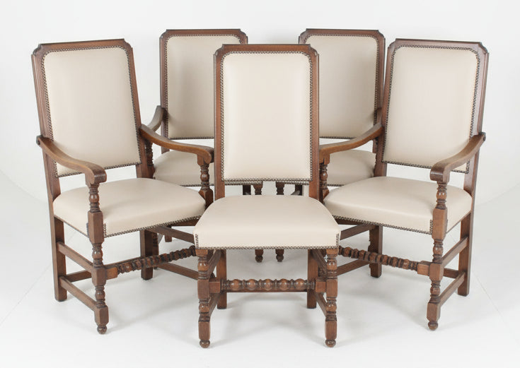 PAIR OF 2 OAK AND BEIGE LEATHER ARM CHAIRS