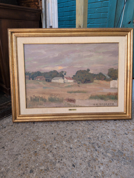 FRAMED IMPRESSIONIST OIL PAINTING OF SIERAS LE LAS ANIMAS -FARM SCENE  SIGNED CARMELI LE ARZADAN 1949