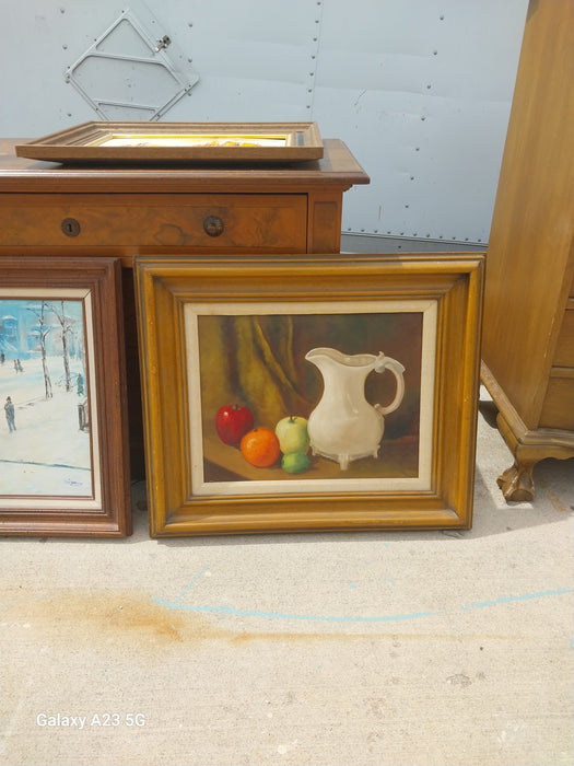 LARGE FRAMED  STILL LIFE WITH WHITE PITCHER