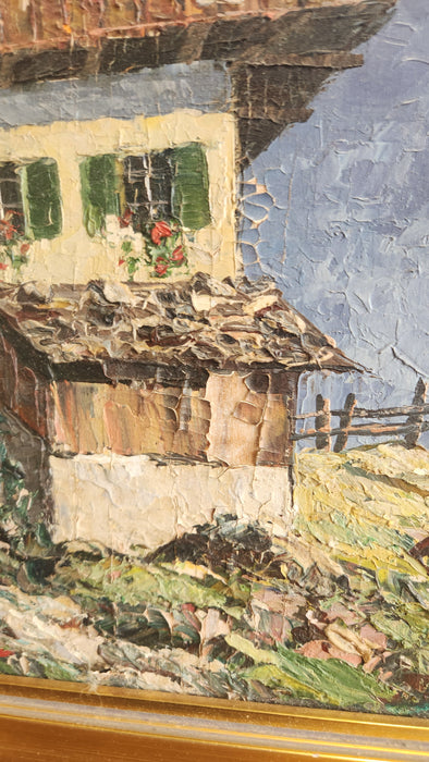 GILT FRAMED MOUNTAIN SCENE LANDSCAPE OIL PAINTING