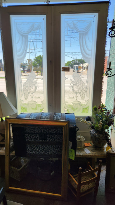 PAIR OF ETCHED GLASS PEACOCK DOORS