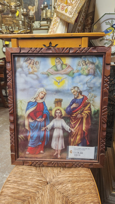 HOLY FAMILY PICTURE  IN HANDMADE FRAME