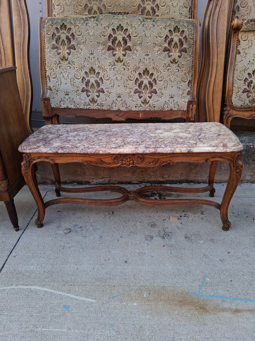 LOUIS XV MARBLE TOP OAK COFFEE TABLE