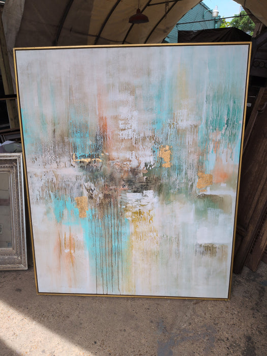 LARGE FRAMED UTTERMOST ABSTRACT GICLEE WITH GOLD AND BLUE