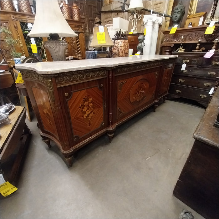 LOUIS XVI MARBLE TOP SIDEBOARD WITH FLORAL INLAY